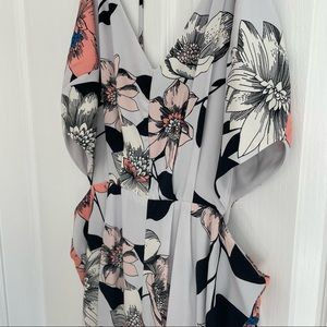 Leith Floral Print Surplice Jumpsuit - Grey Floral